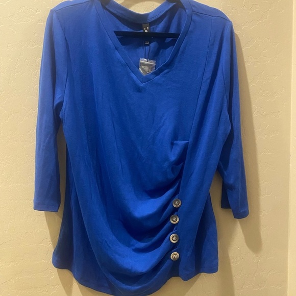 Blue Button-Detail Women's Top - Picture 1 of 6